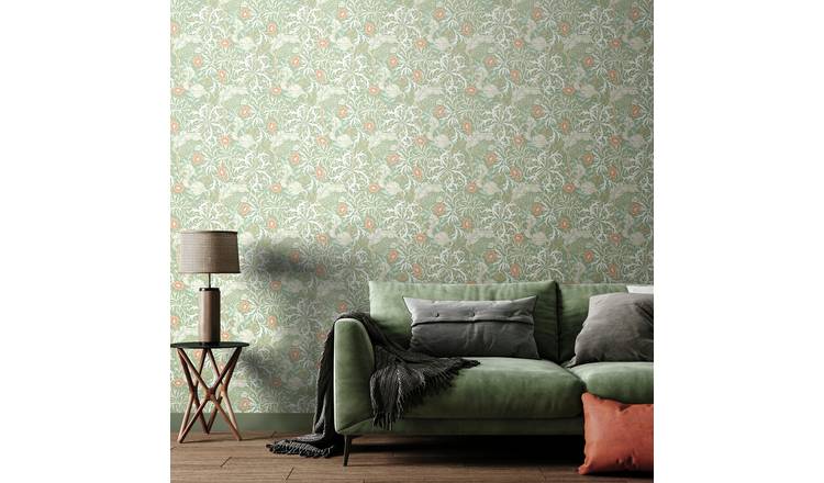Hoopla Walls Seaweed Garden Sage Apricot Wallpaper