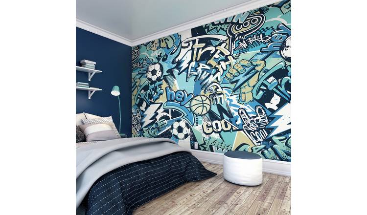 Origin Murals Sports Graffiti Blue Mix Wall Mural