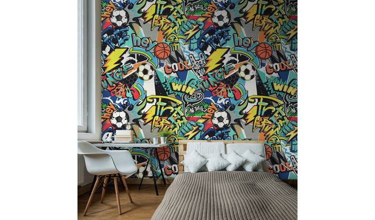 Origin Murals Sports Graffiti Blue Repeatable Wall Mural