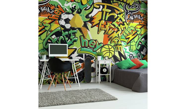 Origin Murals Sports Graffiti Emerald and Orange Wall Mural
