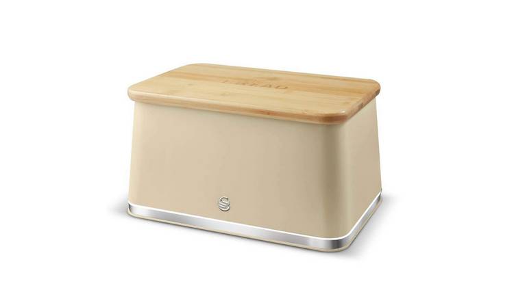 Swan Nordic Iron Body & Acacia Wood Lid Bread Bin - Cream