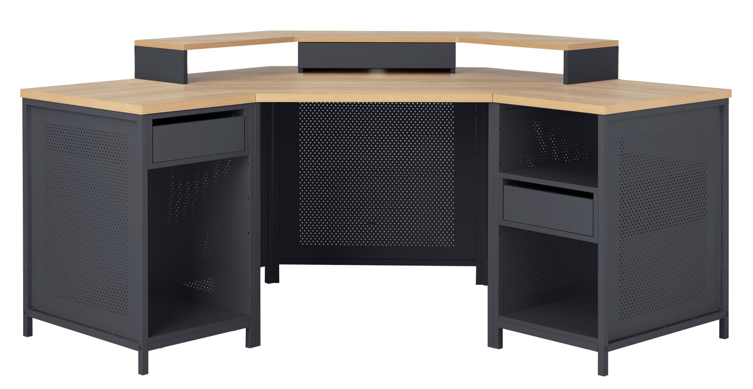 Argos Home Modular Corner Gaming Desk - Oak Effect & Black