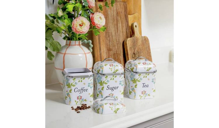 Viewquest Laura Ashley Stainless Steel Set of 3 Floral Canisters - White