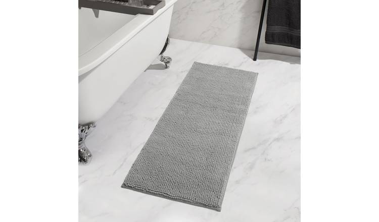 OHS Chenille Style Bath Mat Runner - 45 x 110cm - Silver