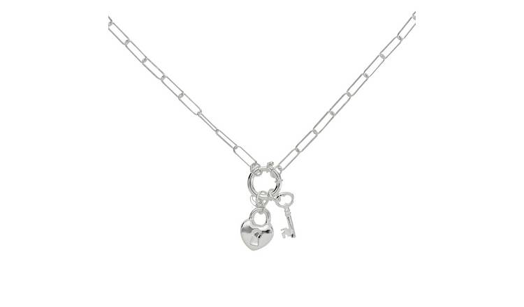 Revere Sterling Silver Heart and Key Link Locket Necklace
