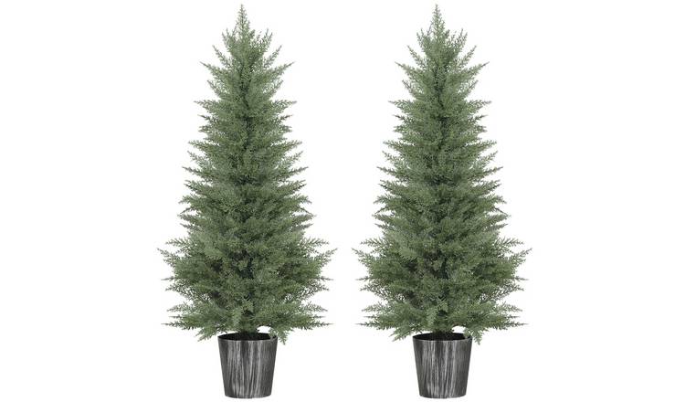 HOMCOM Set of 2 4.5FT Artificial Cypress Tree with Decorative Pot- Green