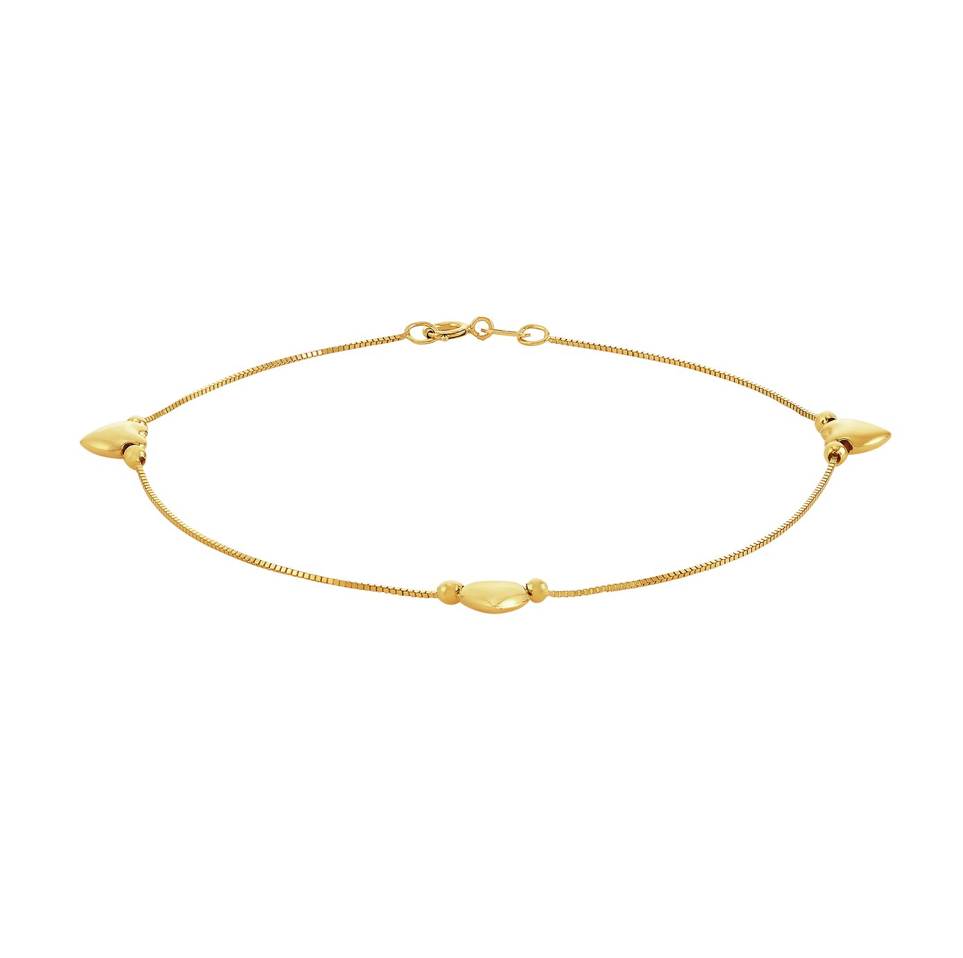 Revere 9ct Gold Box Chain with Heart Charms Bracelet Review