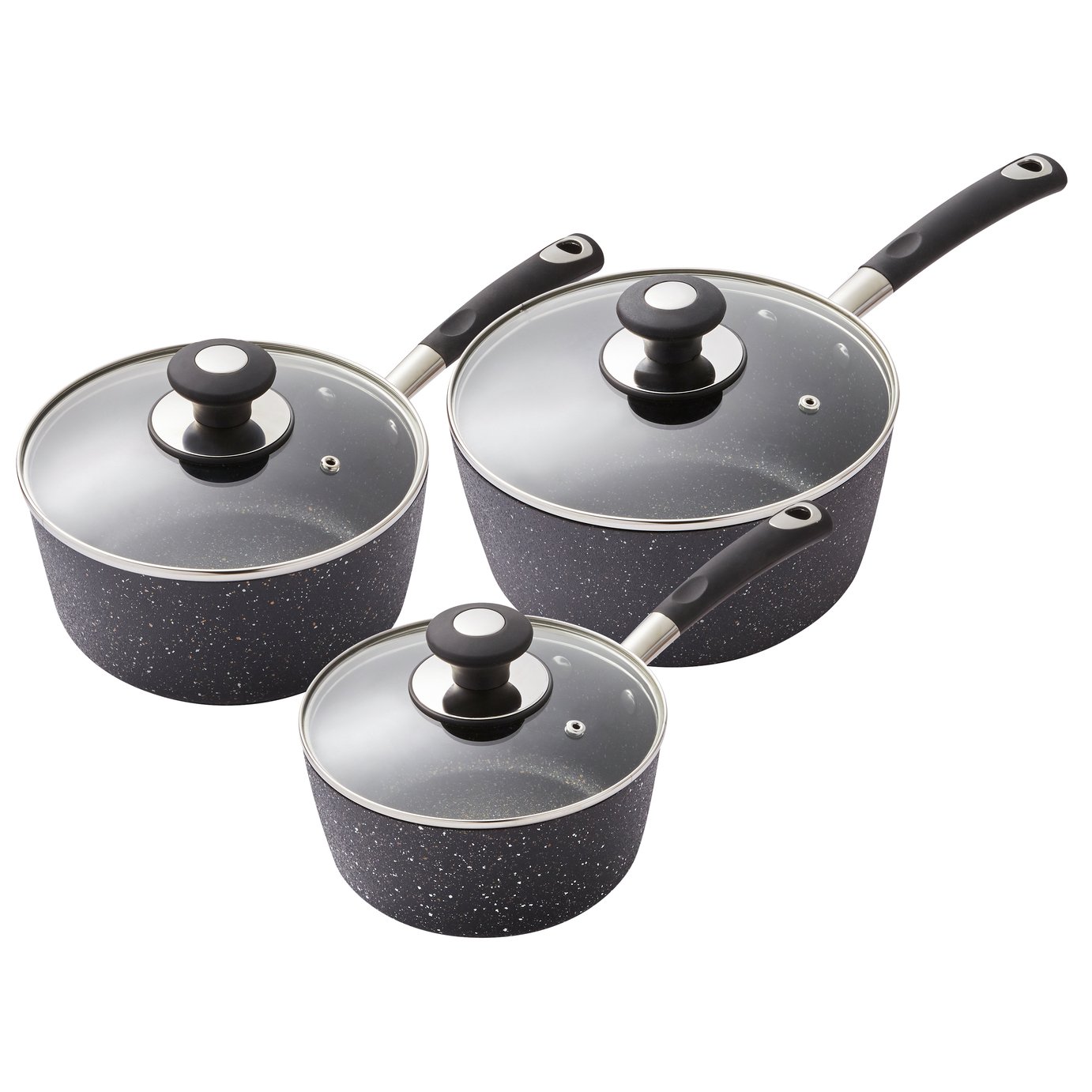 Tower Precision 3 Piece Aluminium Saucepan Set - Black