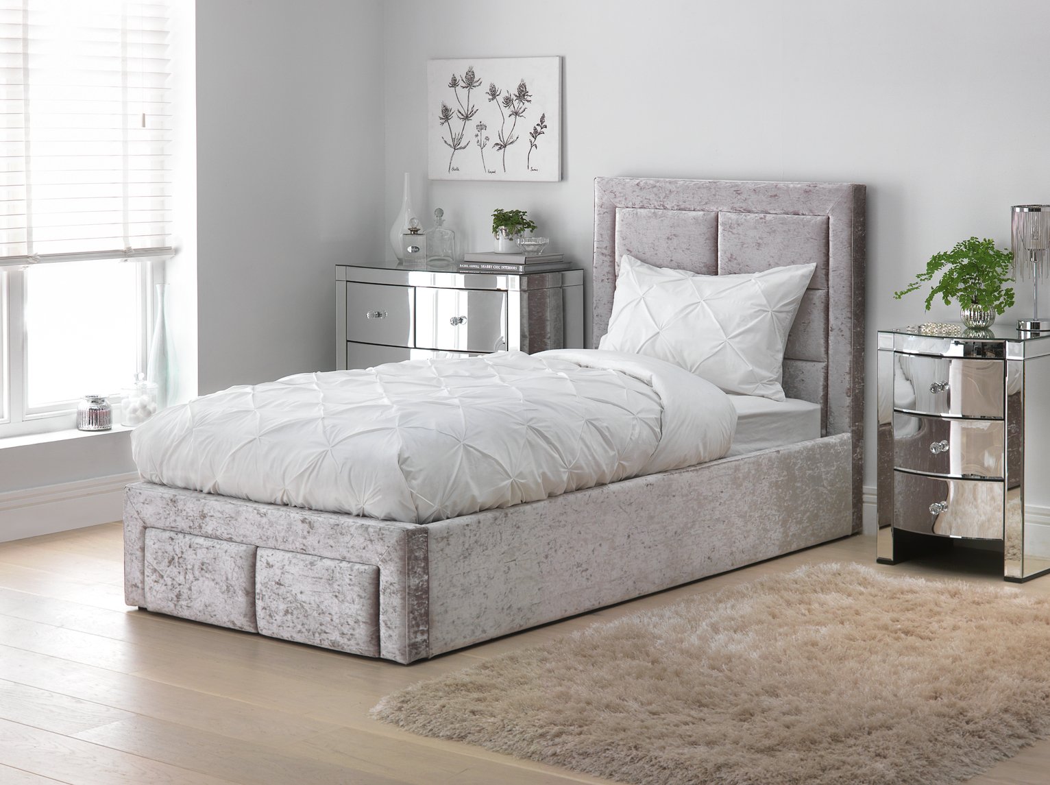 Argos Home Kourtney Single Ottoman Velvet Bed Frame - Silver