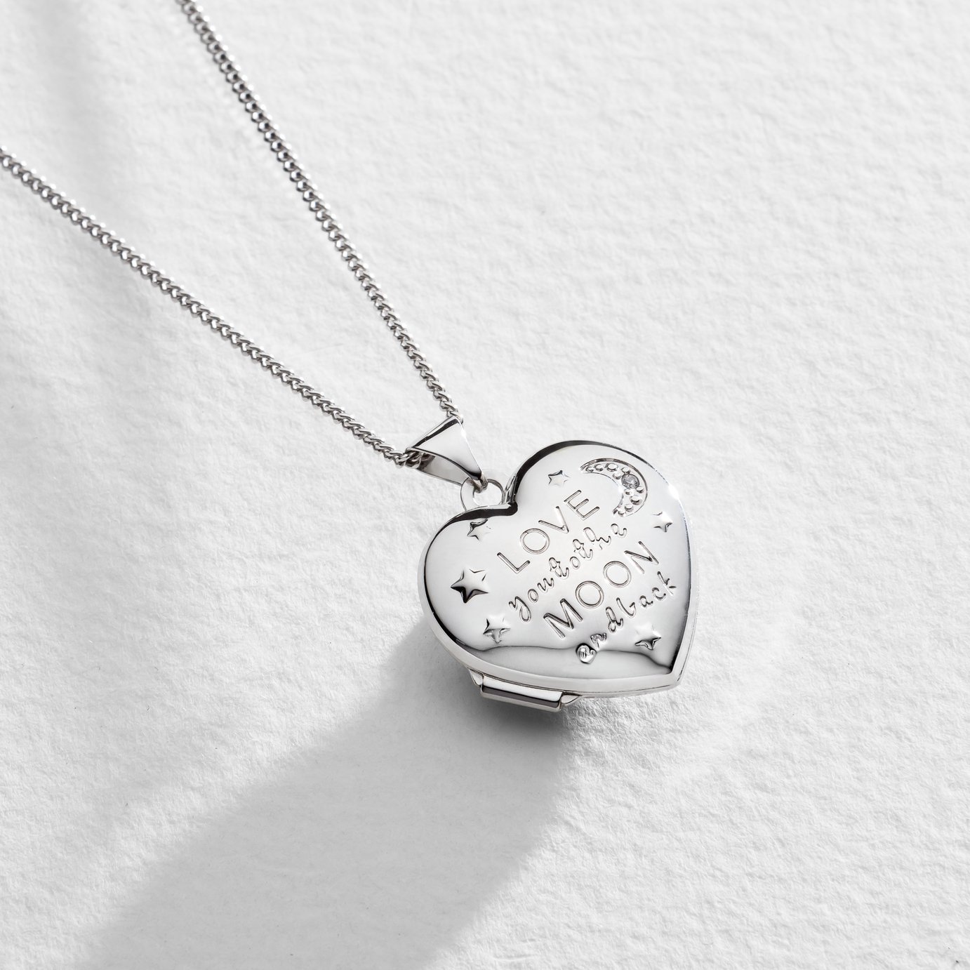 Women Fashion I Love You To The Moon & Back Silver Heart Photo Locket Necklace e