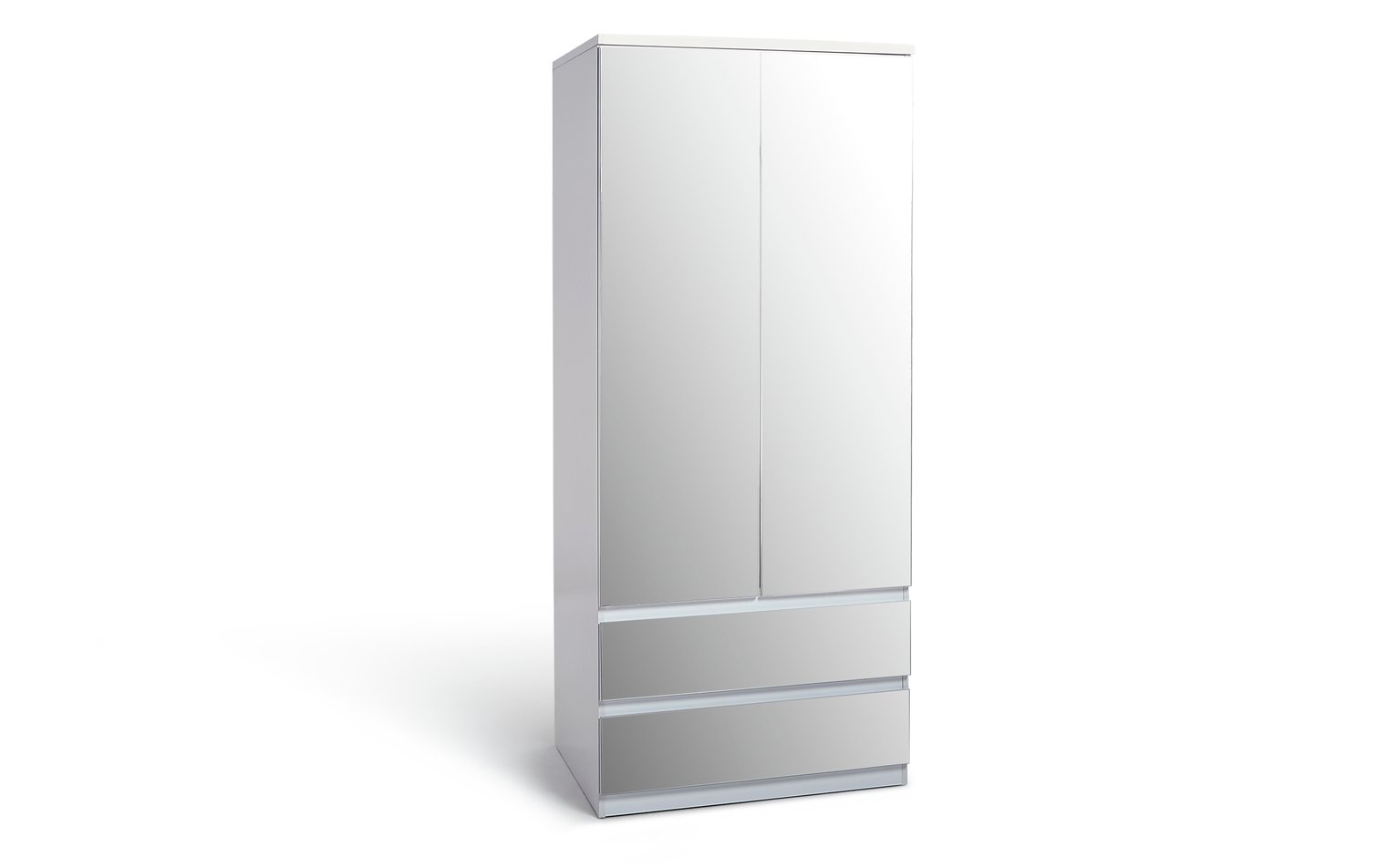 Habitat Jenson Gloss 2 Dr 2 Drw Mirrored Wardrobe - White