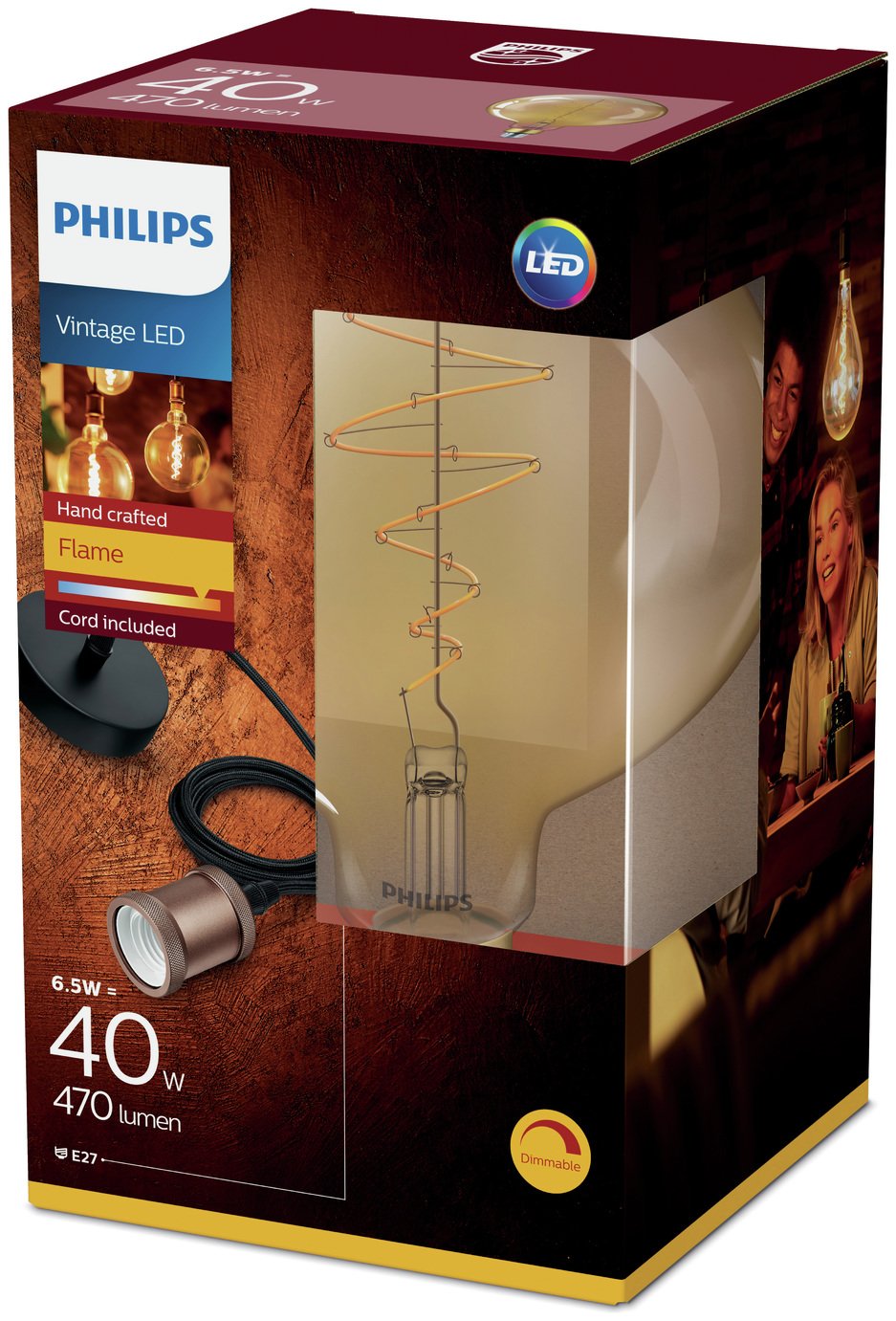 Philips LED Filament E27 6.5W (40W) Dim Giant Bulb + Cord Review