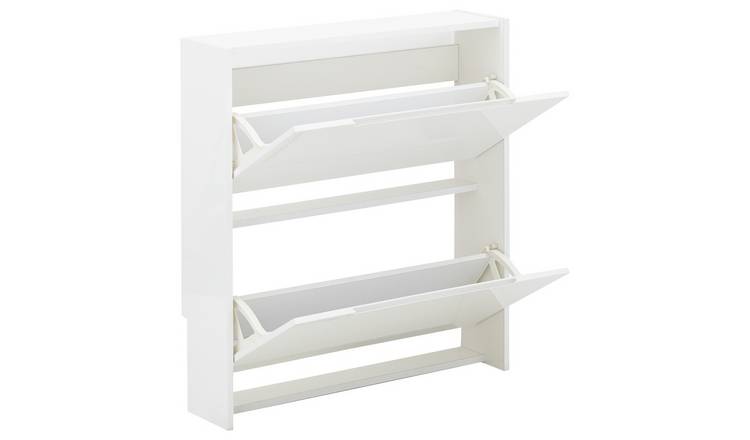 Narrow white deals gloss shoe cabinet