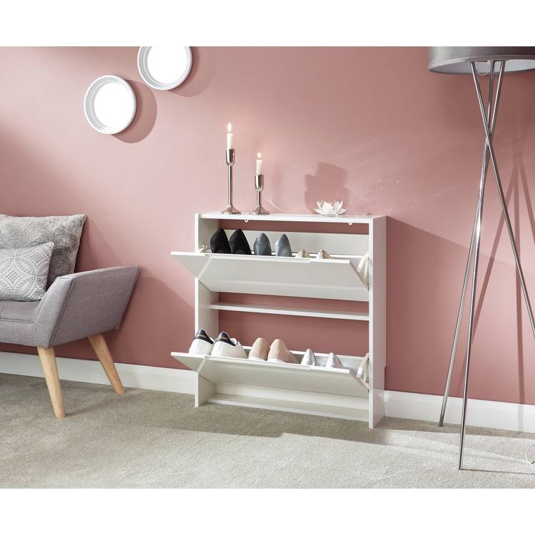 GFW 2 Tier Narrow Gloss Shoe Cabinet - White 0