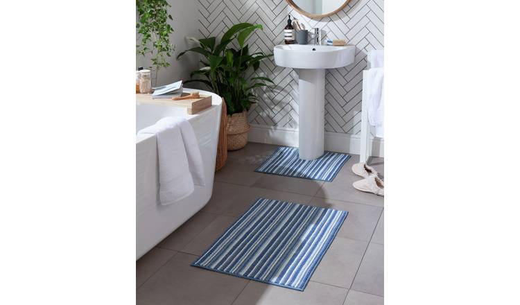 Buy Habitat Coastal Striped Bath And Pedestal Mat Set Navy Bath Mats Habitat