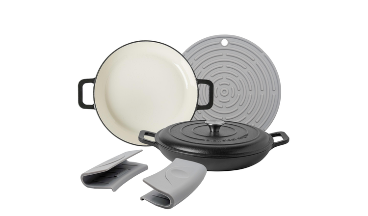 Argon Tableware Cast Iron Casserole Dishes - Matt Black - Set of 2