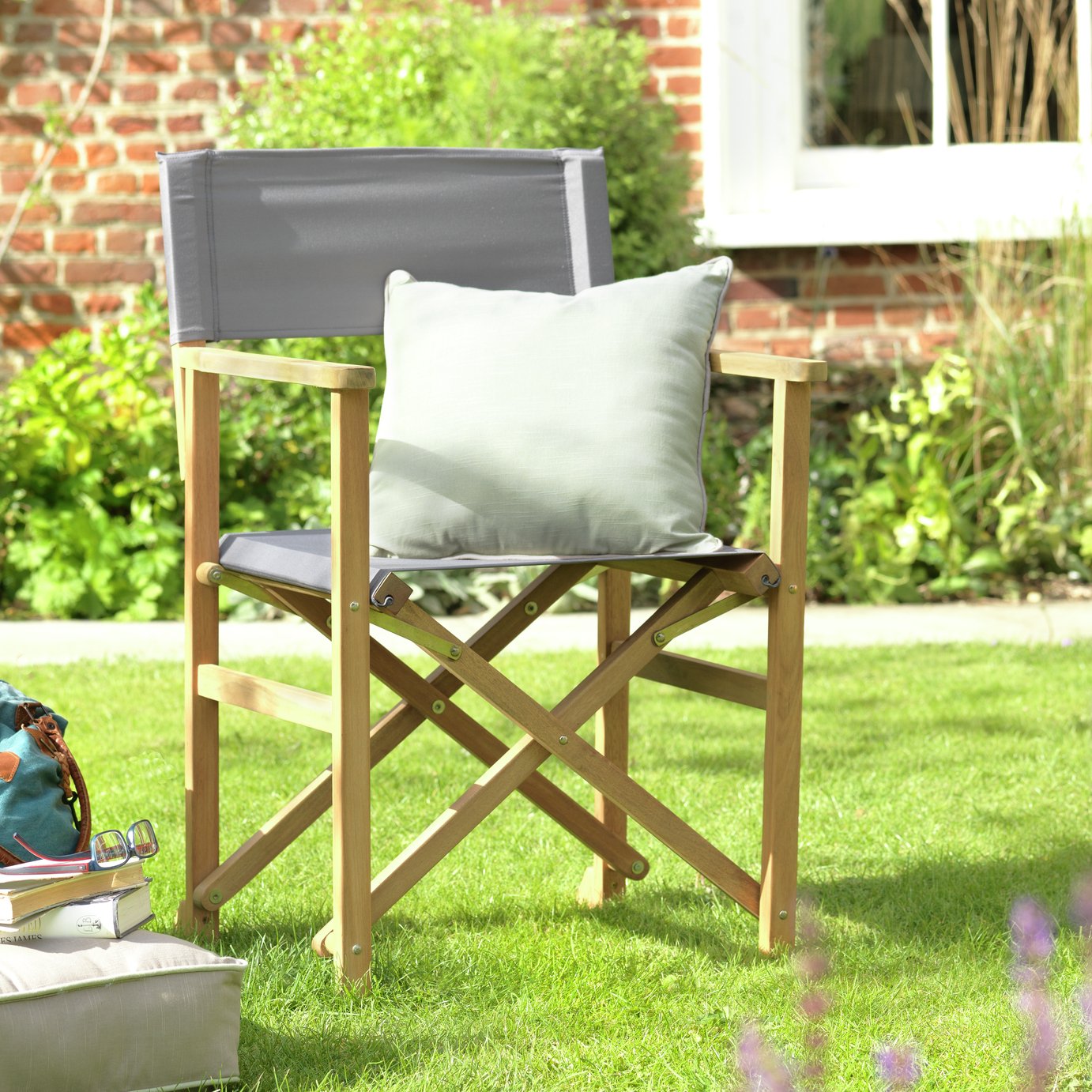 Habitat Folding Wooden Garden Director Chair - Charcoal