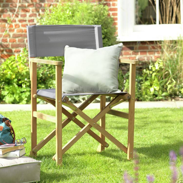 Habitat Folding Wooden Garden Director Chair - Charcoal 0