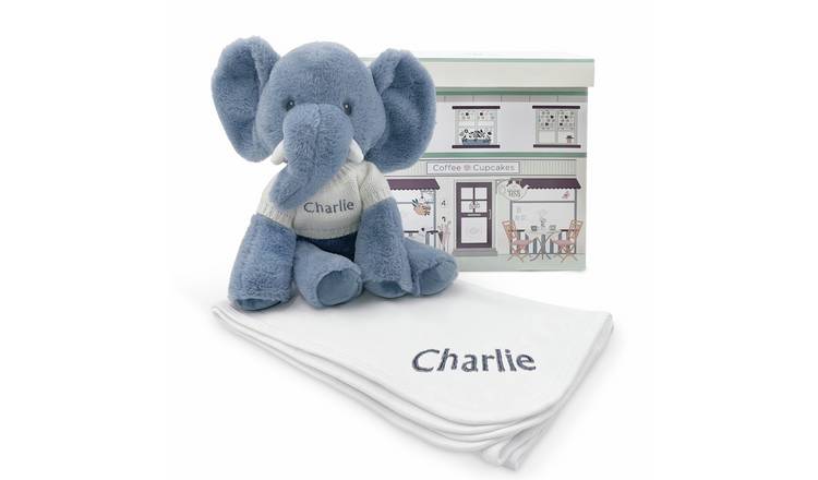 Babyblooms Personalised Esme Elephant Soft Toy And Baby Snuggle Wrap Gift Set