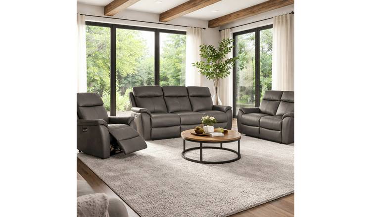 Aspire Kingsmere Leather 3, 2 & 1 Seater Power Recliner Sofa - Charcoal