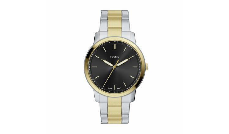 Fossil Men's Minimalist Three Hand Two Tone Stainless Steel Bracelet Watch