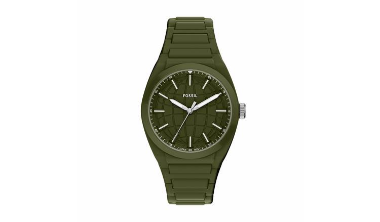 Fossil Men's Everett Three Hand Olive Green Silicone Strap Watch