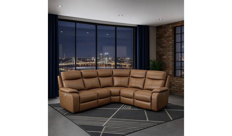 Aspire Kingsmere Leather Power Recliner Corner Sofa - Tan