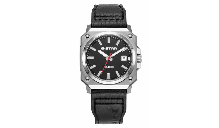 G Star Cube Men's Black Leather Strap Watch