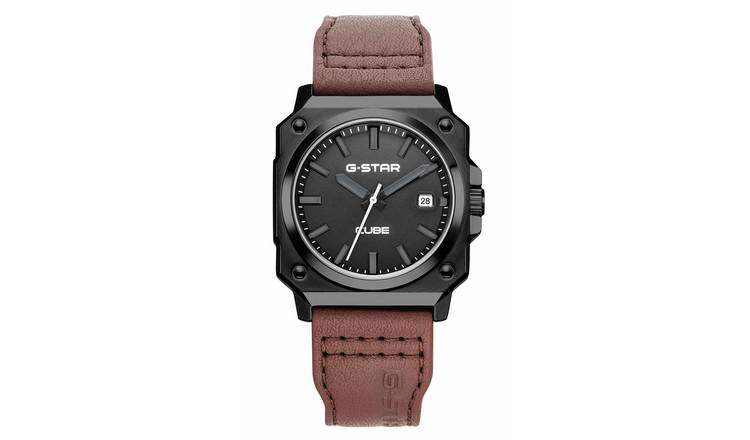 G Star Cube Men's Brown Leather Strap Watch