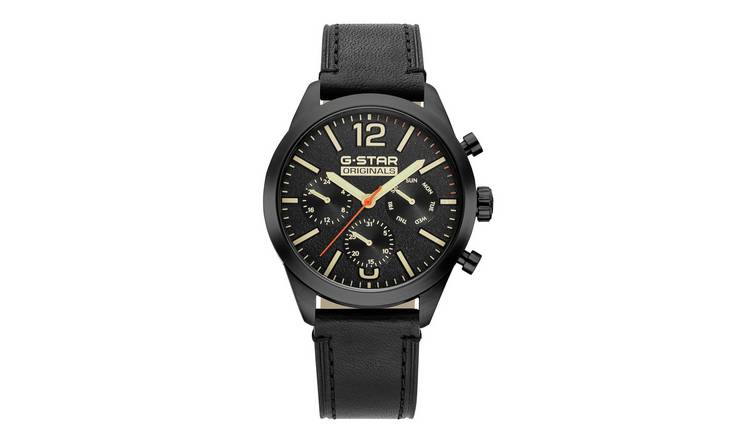 G Star Originals Multifunction Men's Black Leather Strap Watch