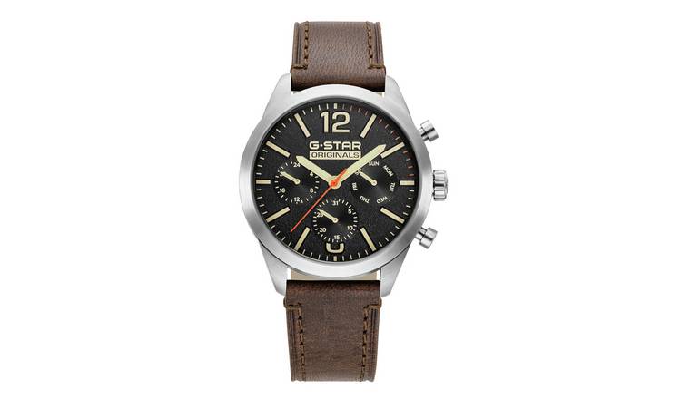 G Star Originals Multifunction Men's Brown Leather Strap Watch