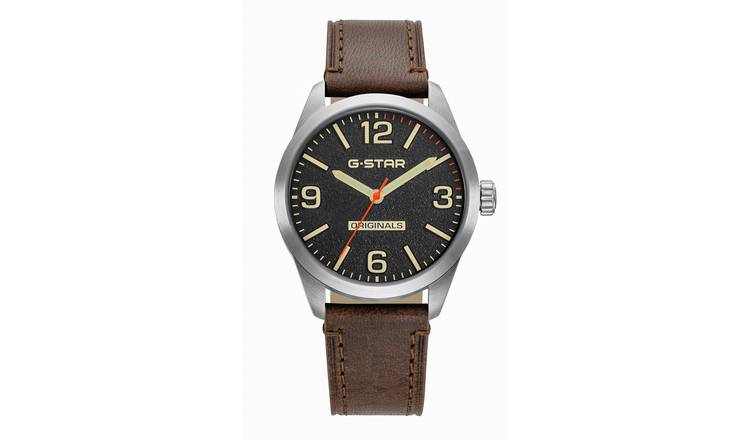 G Star Originals Men's Brown Leather Strap Watch