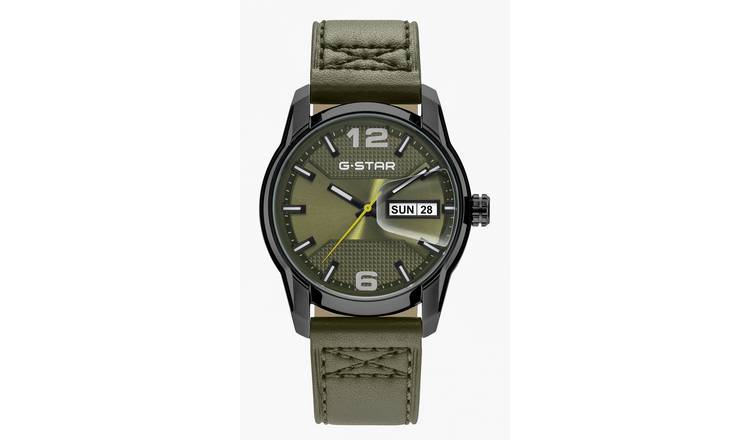 G Star Selvedge Men's Green Leather Strap Watch