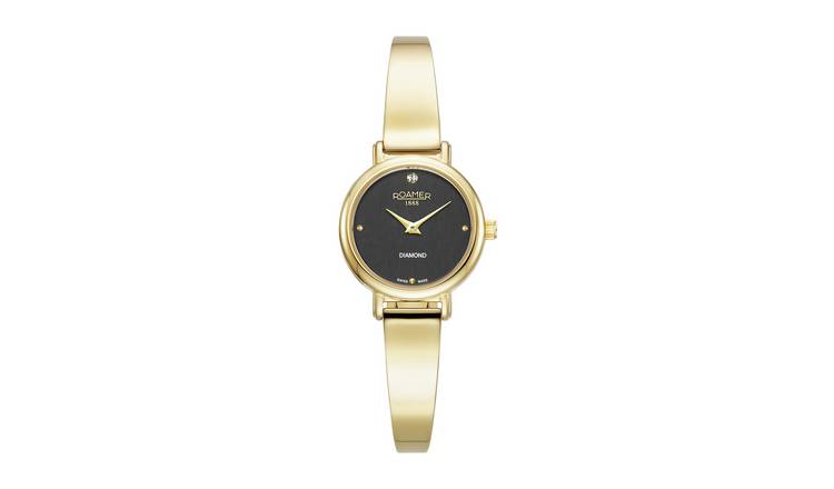 Roamer Elegance Black Dial Gold Stainless Steel Bangle Ladies Watch
