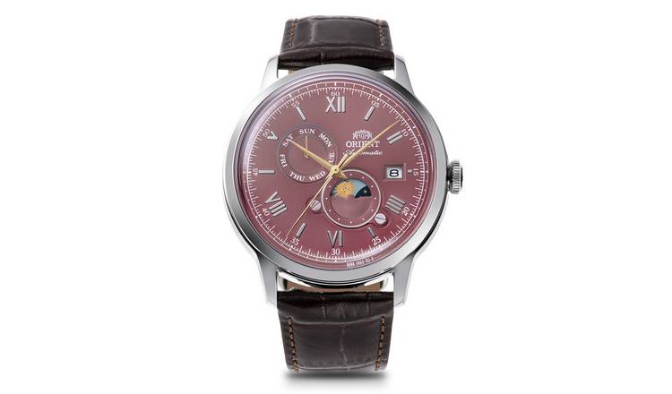 Orient Bambino Sun And Moon Men's Brown Leather Strap Watch