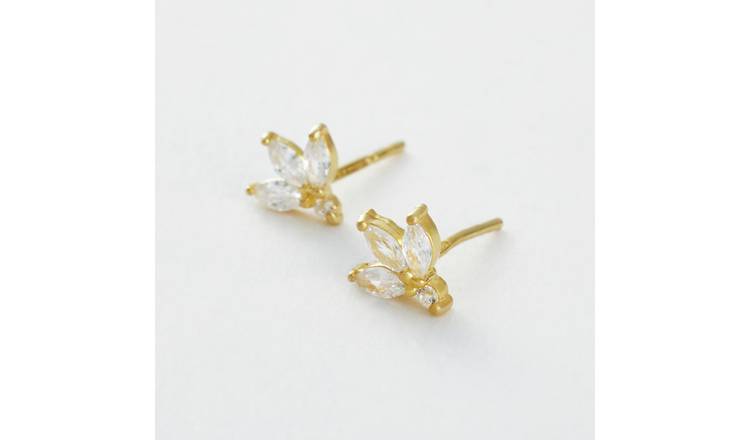 Revere Gold Plated Sterling Silver Marquise Cubic Zirconia Stud Earrings