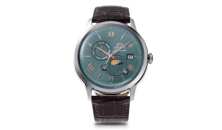 Orient Bambino Green Dial Brown Leather Strap Men's Watch