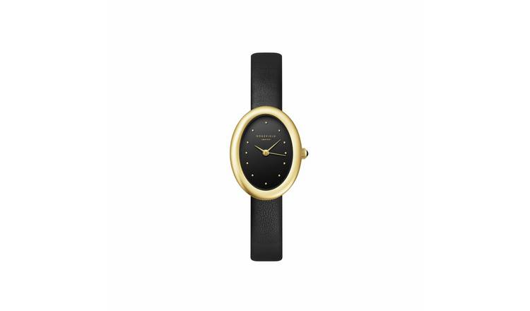 Rosefield Ovale Ladies Black Leather Strap Watch