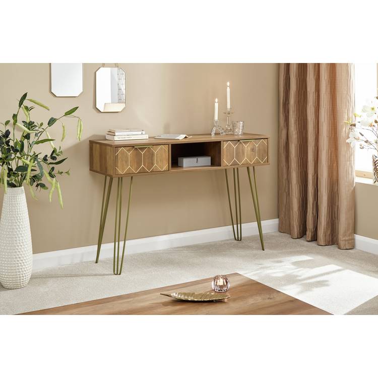 GFW Orleans 2 Drawer Console Table - Mango Wood Effect 0