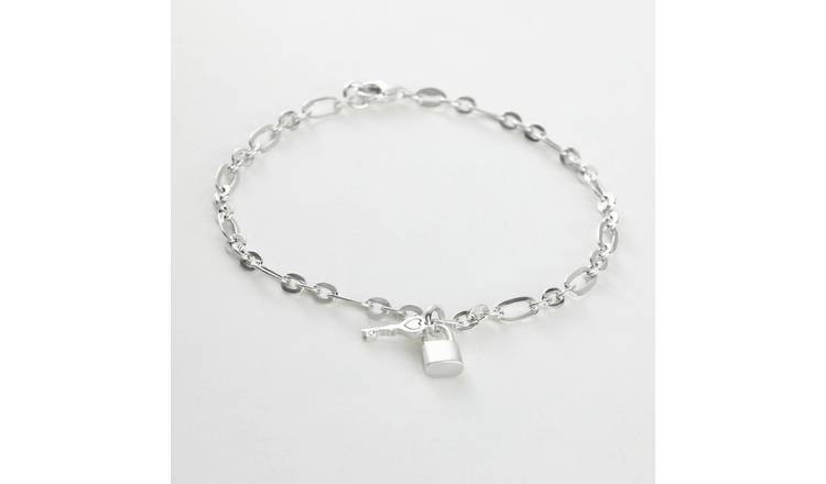 Revere 925 Sterling Silver Key and Padlock Charm Bracelet