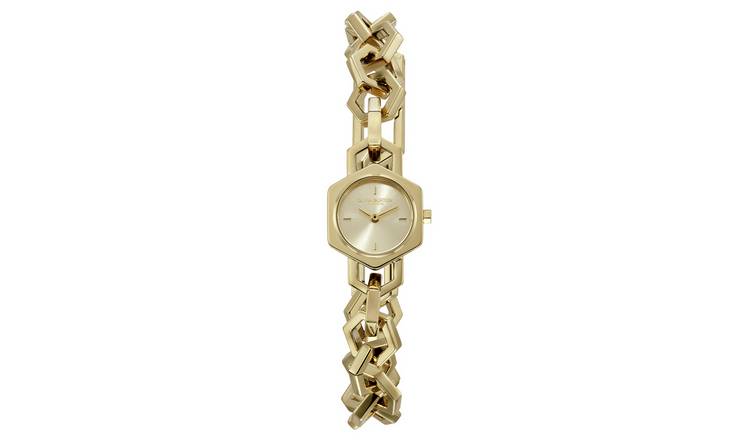 Olivia Burton Hex Link Mini Gold Dial Gold Plated Bracelet Watch