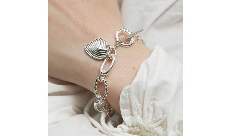 Lipsy Silver Plated Textured Heart Charm T-Bar Bracelet