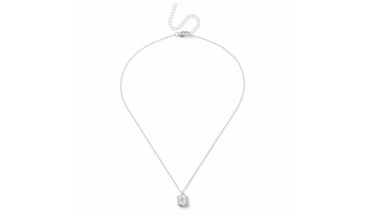 Freedom Silver Tone Blue Gem Rectangle Pendant Necklace