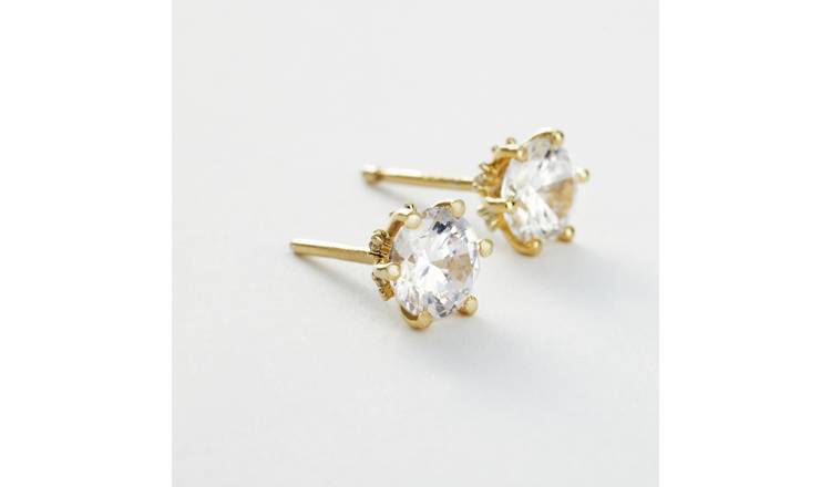 Revere Gold Plated 925 Sterling Silver Round Cubic Zirconia Stud Earrings