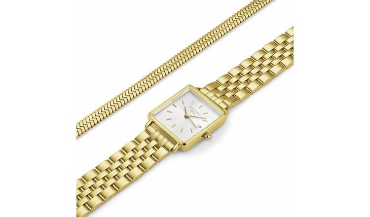 Rosefield Boxy XS Ladies Gold Stainless Steel Watch And Snake Bracelet Set