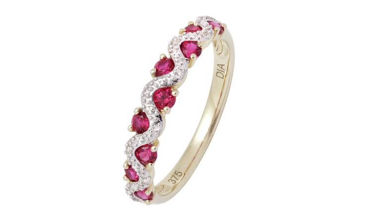 Buy Revere 9ct Gold Created Ruby & 0.03cttw Diamond Ring - N | Womens