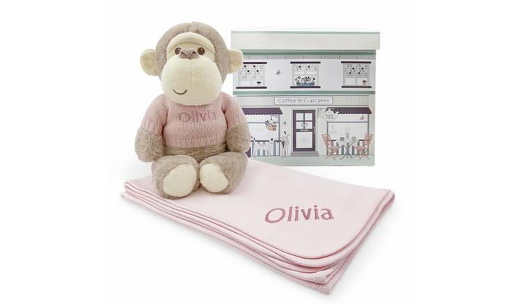 Babyblooms Personalised Morris Monkey Soft Toy And Snuggle Wrap Gift Set