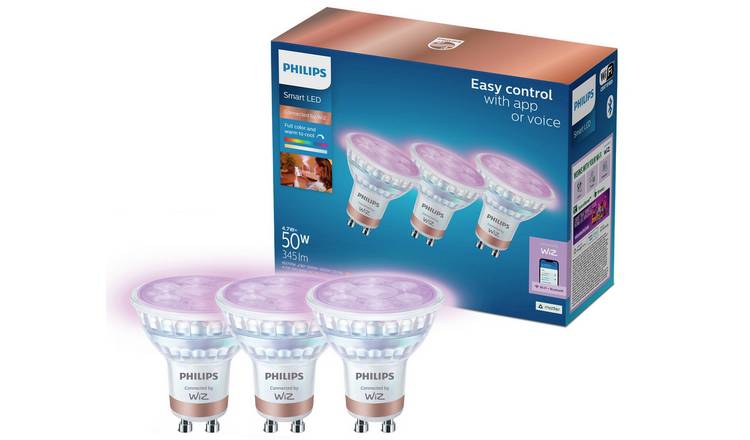 Philips WiZ GU10 4.7W Smart LED Bulb - Pack of 3