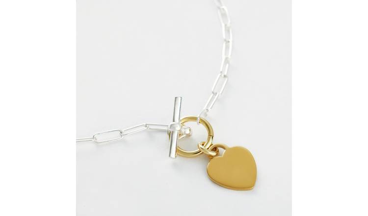Revere 925 Sterling Silver Two Tone Heart Pendant Necklace
