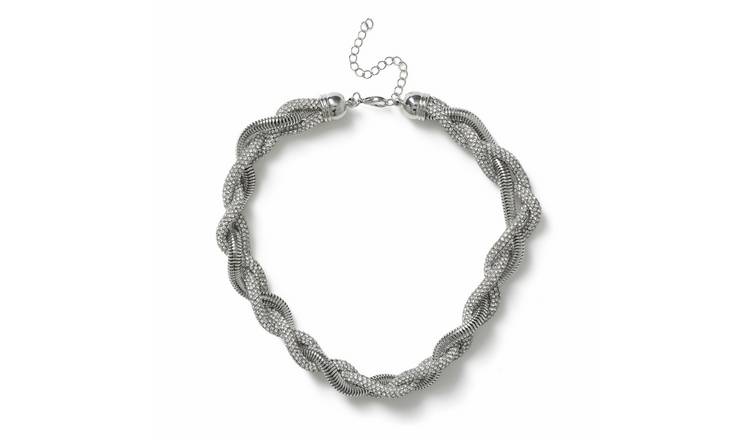 Freedom Silver Tone Plait Two Intertwined Strands Necklace